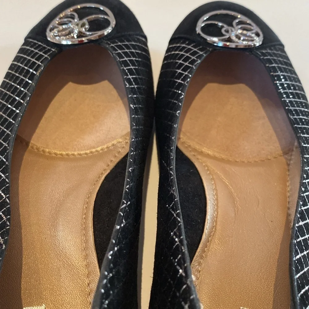 BeautiFeel Black & Gold Suede Leather Medallion Ballet Flats Size 6.5 (37)